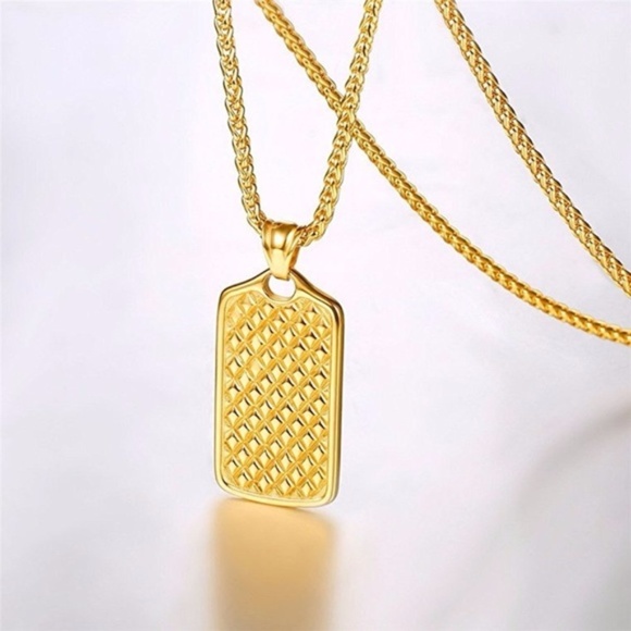 Mens "Cameron" 18K Gold Plated Dog Tag Necklace - Picture 2 of 4